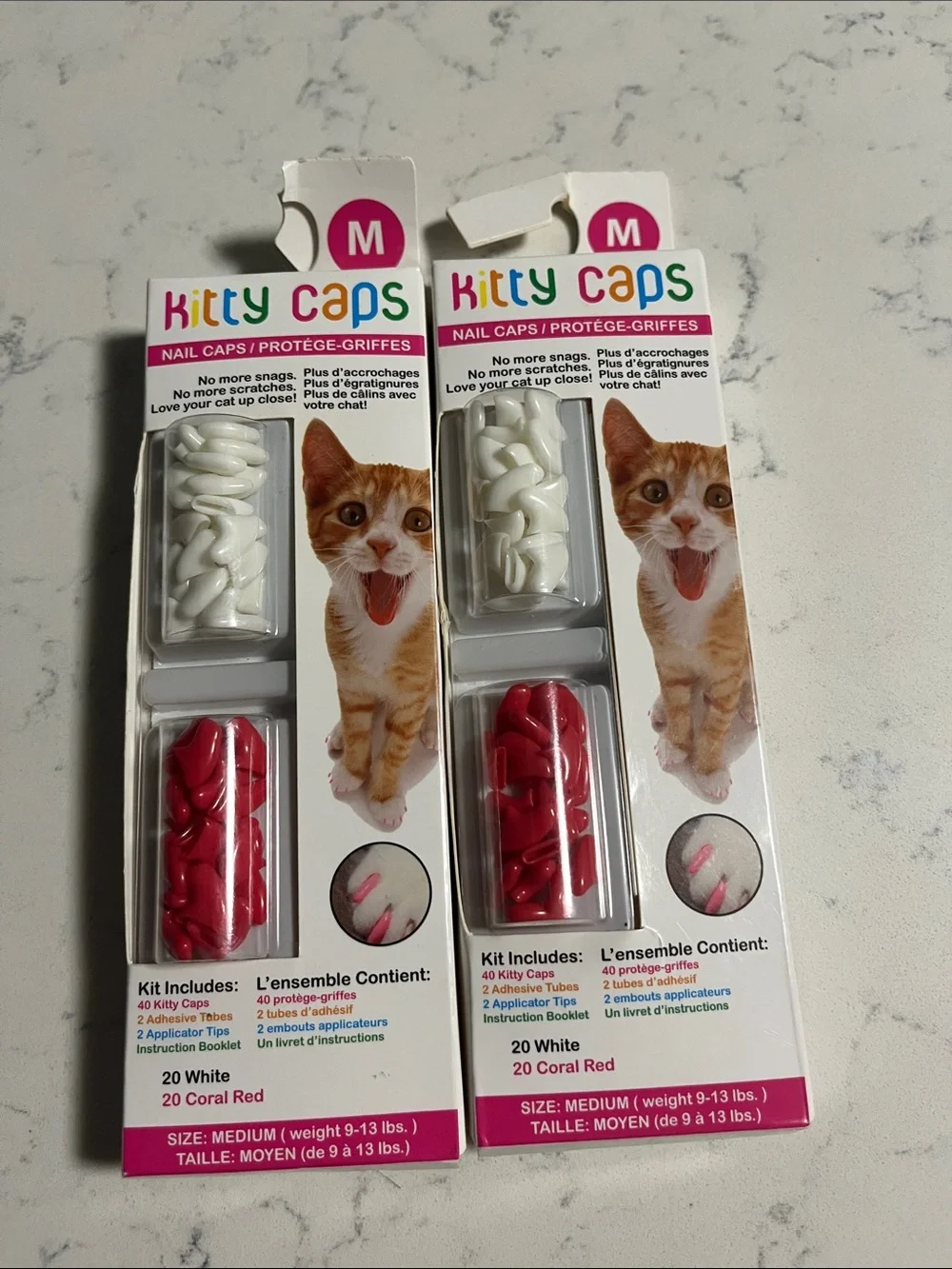 Cat Nail Caps - Medium White & Coral Red